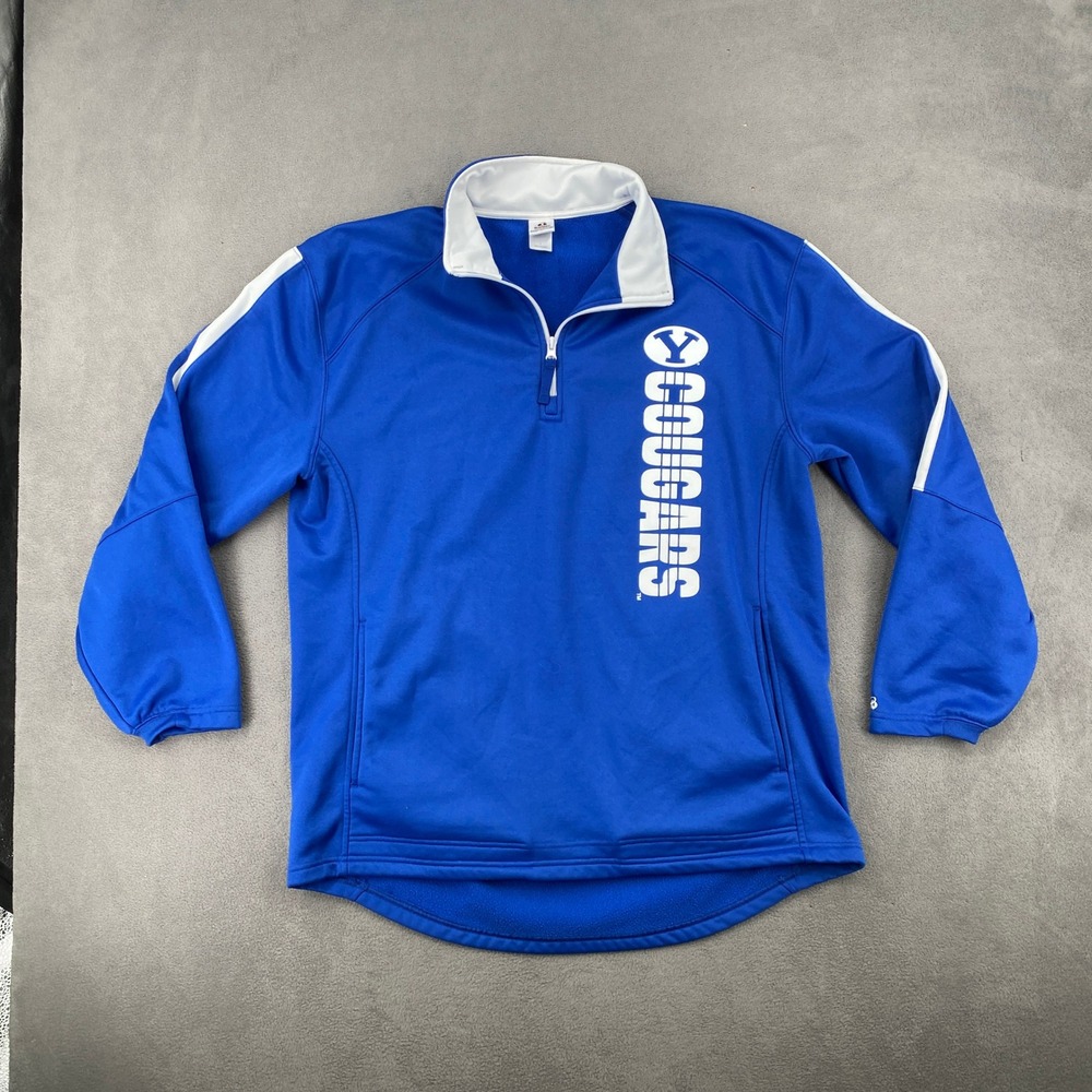 Badger Sport BYU Cougars Mens Blue Quarter Zip Pullover Fleece Jacket Large L